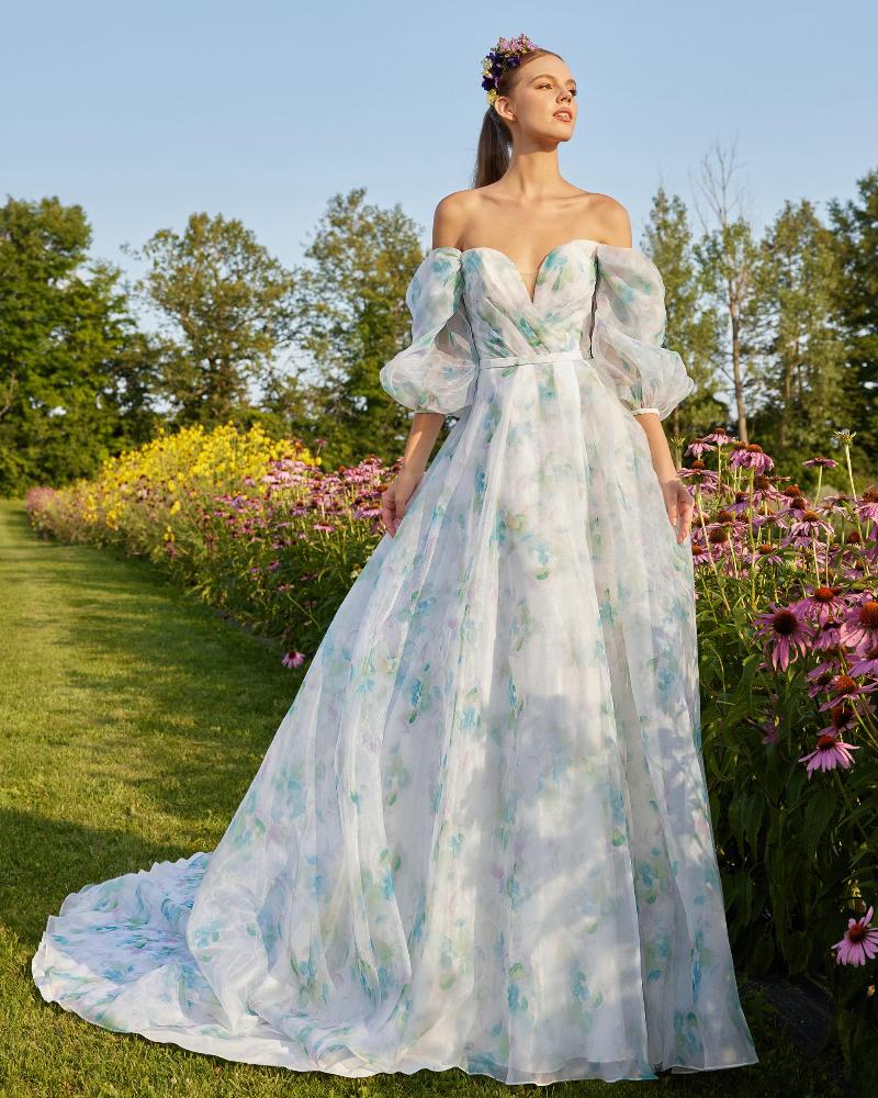 Lp2204 light green and blue boho wedding dress with sleeve and a line silhouette4
